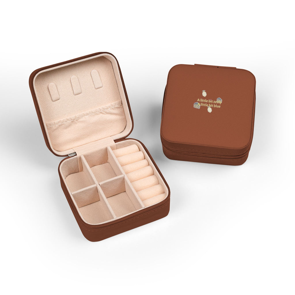 " A little bit zesty, a little bit blue " Leather Jewelry Travel Case : Compact Organizer for Rings, Earrings & Necklaces