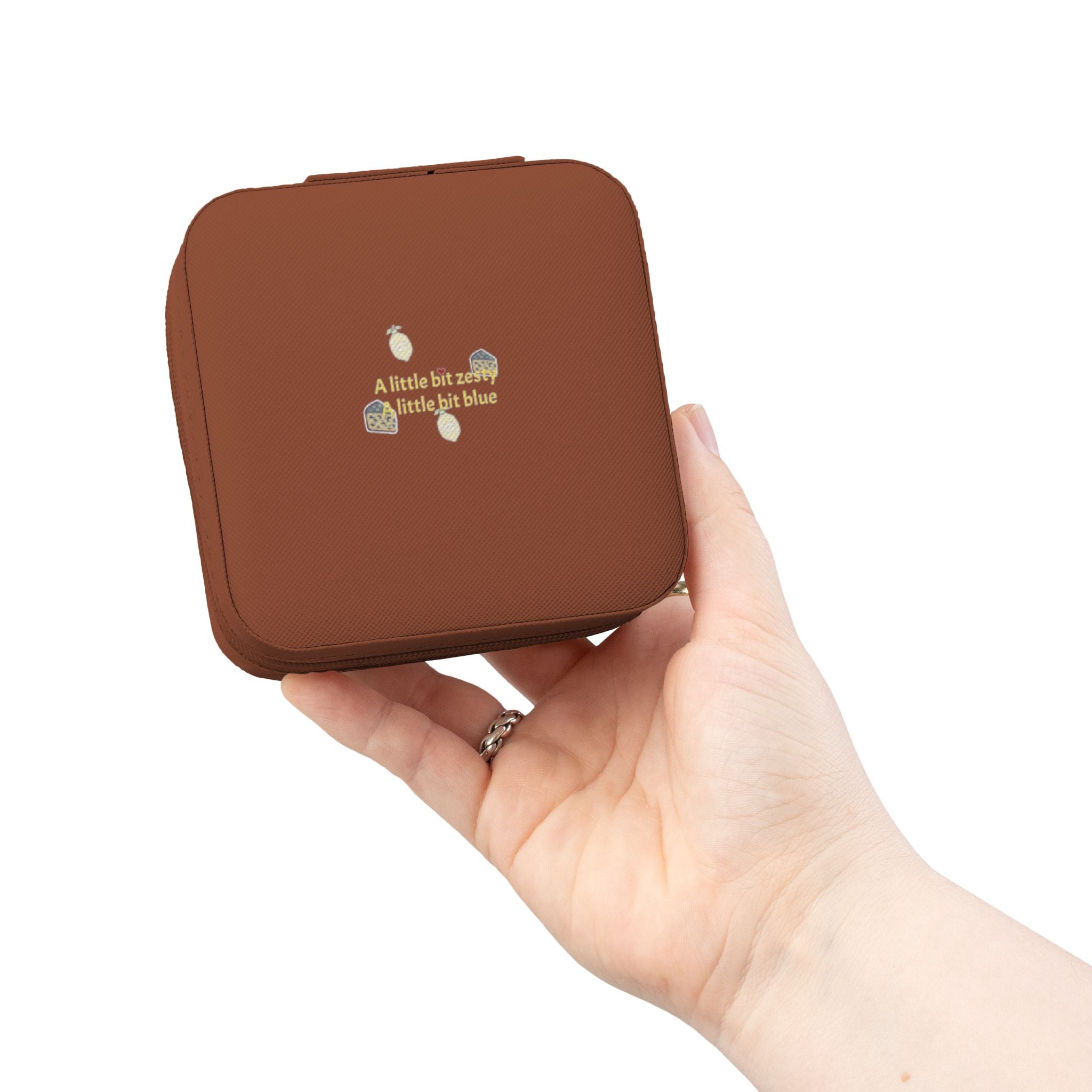 " A little bit zesty, a little bit blue " Leather Jewelry Travel Case : Compact Organizer for Rings, Earrings & Necklaces